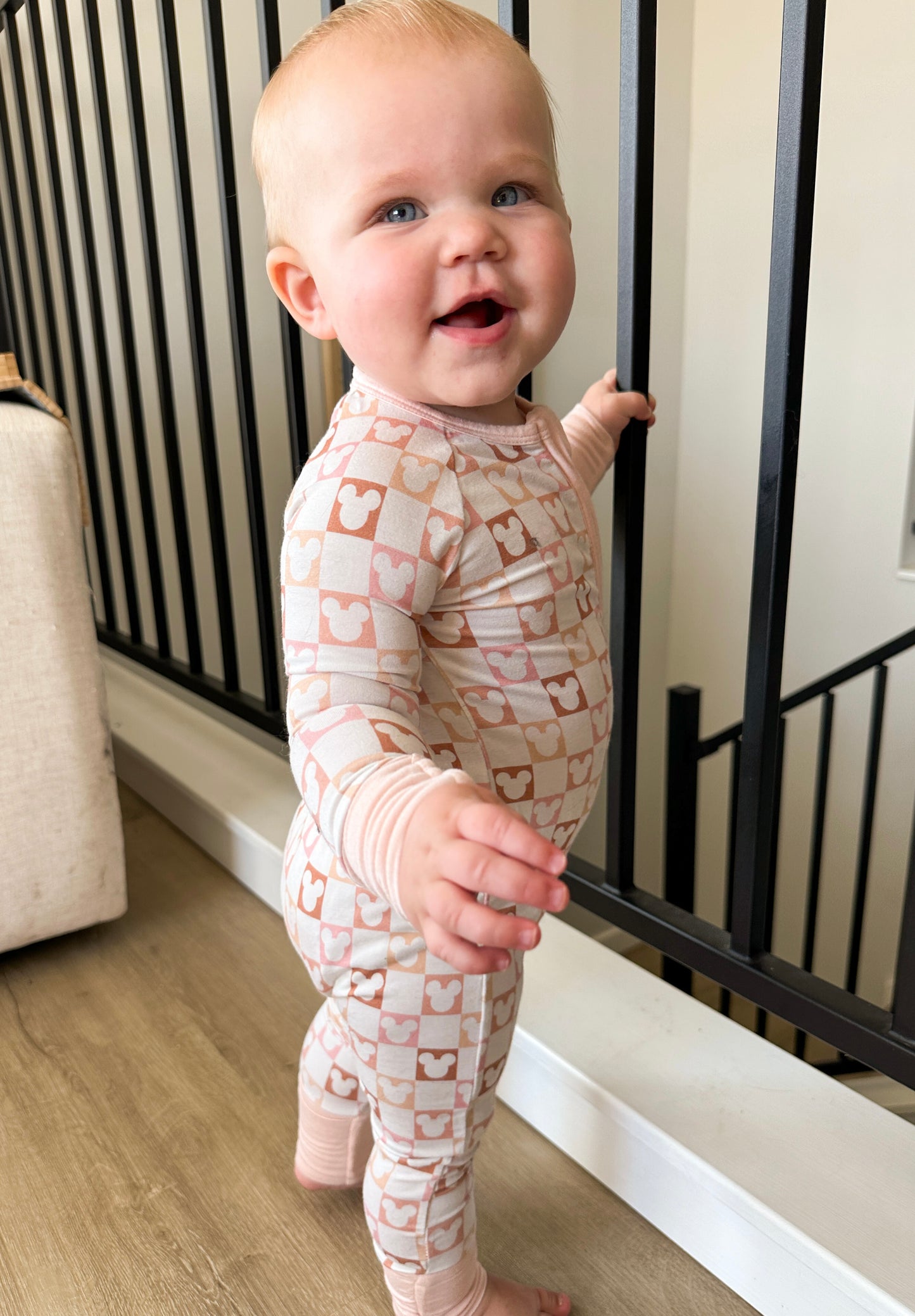 Neutral Checkered Zipper Romper