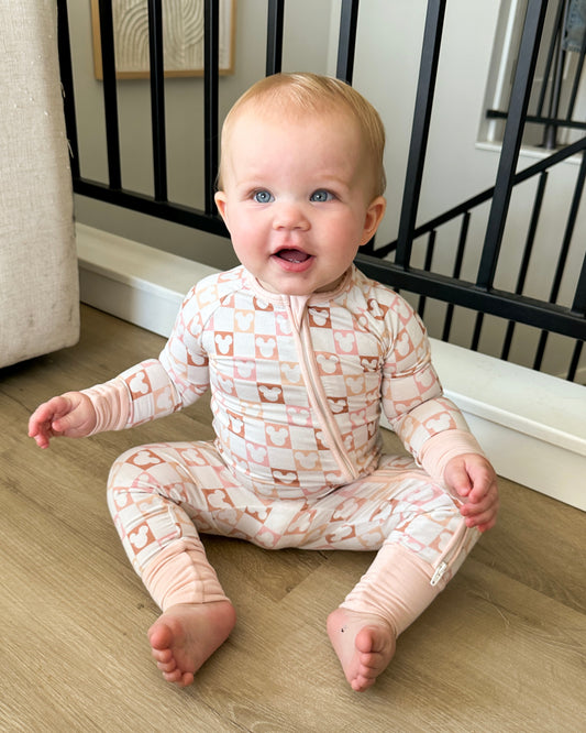 Neutral Checkered Zipper Romper!