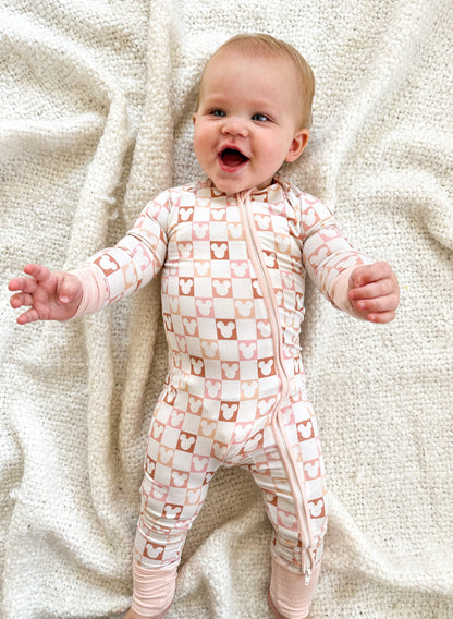 Neutral Checkered Zipper Romper!