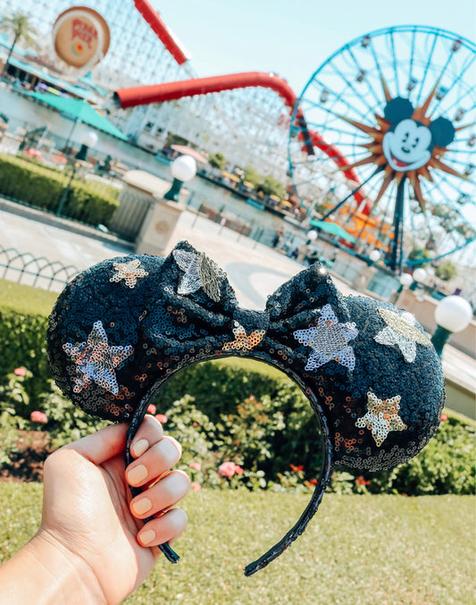 Black Sequin and Stars Mouse Ears!