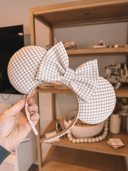 Tan Gingham Mouse Ears!